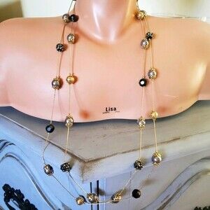 Charming Charlie Minimalist Rhinestone Station Satellite Metal Long Necklace